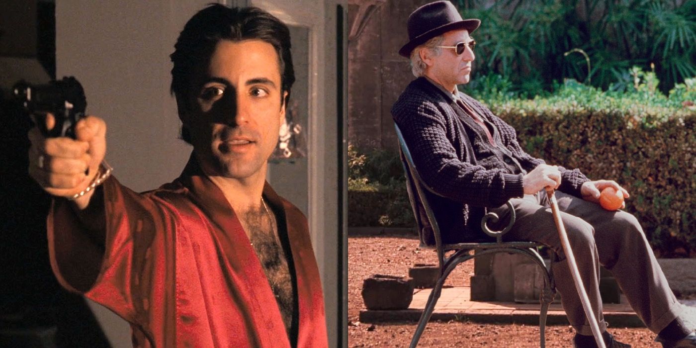 Split image of Vincent and Michael in The Godfather Part III