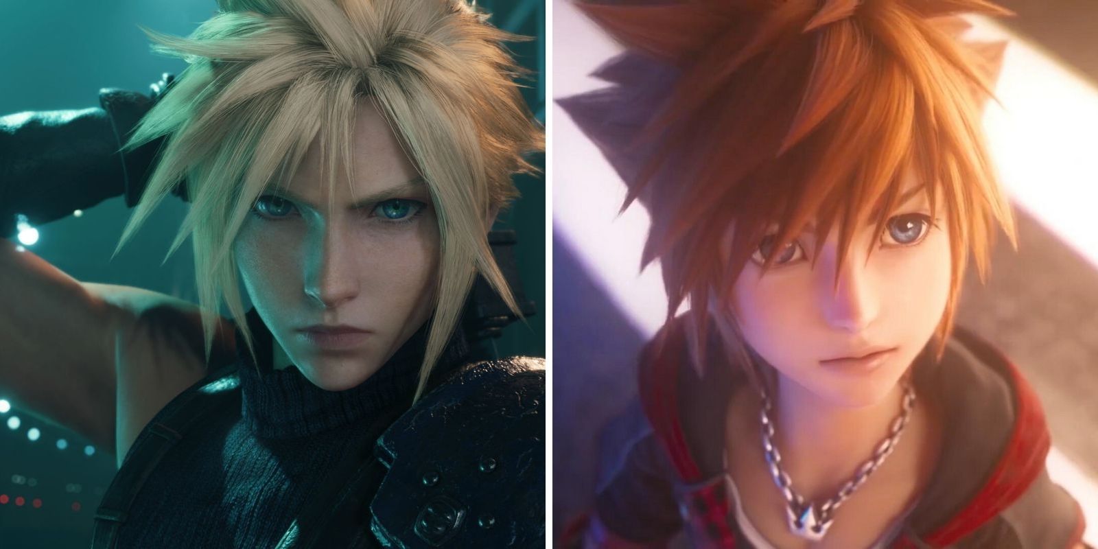 FF7 Remake Cloud next to Kingdom Hearts 3 Sora