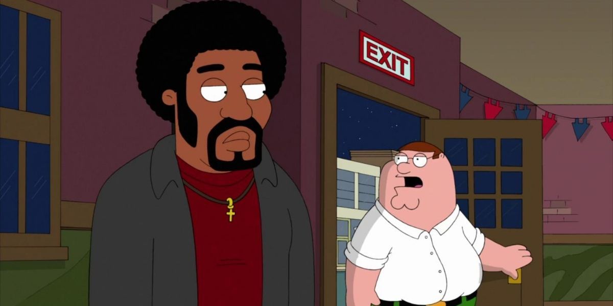 An unimpressed Jerome looks at Peter in Family Guy