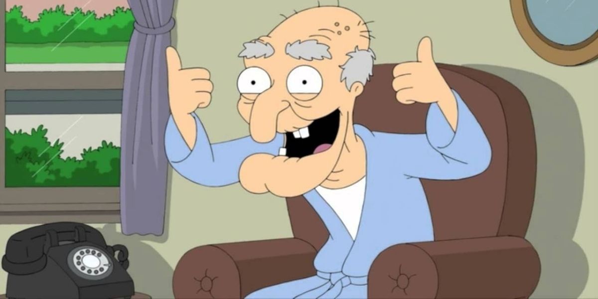 John Herbert smiling and doing thumbs up in Family Guy
