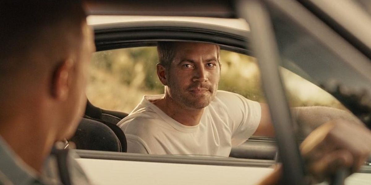 Brian looks at Dom from his car in Furious 7