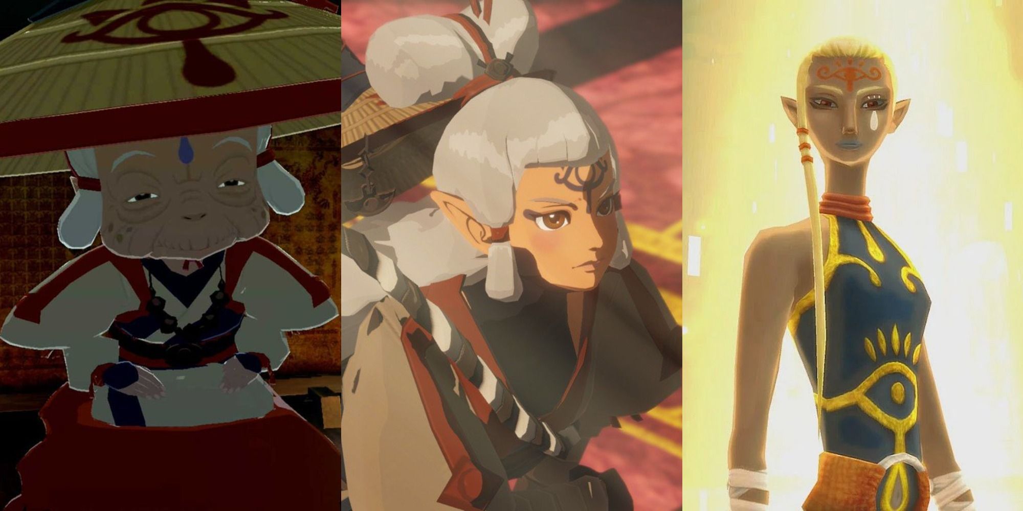 Three images side by side of Impa in Breath Of The Wild, Age Of Calamity, and Skyward Sword