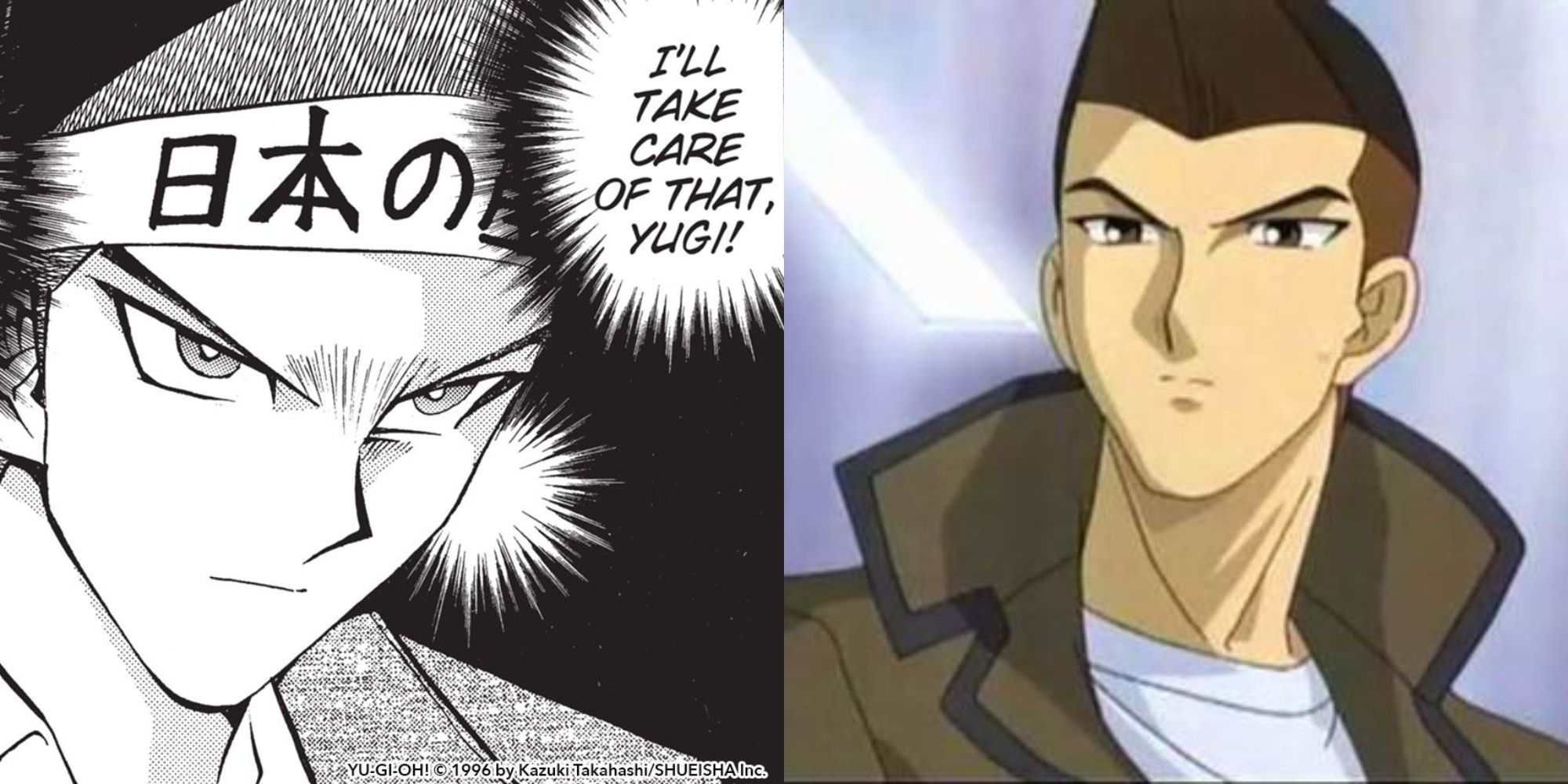 Two images side by side of Honda in the manga and Tristan in the anime