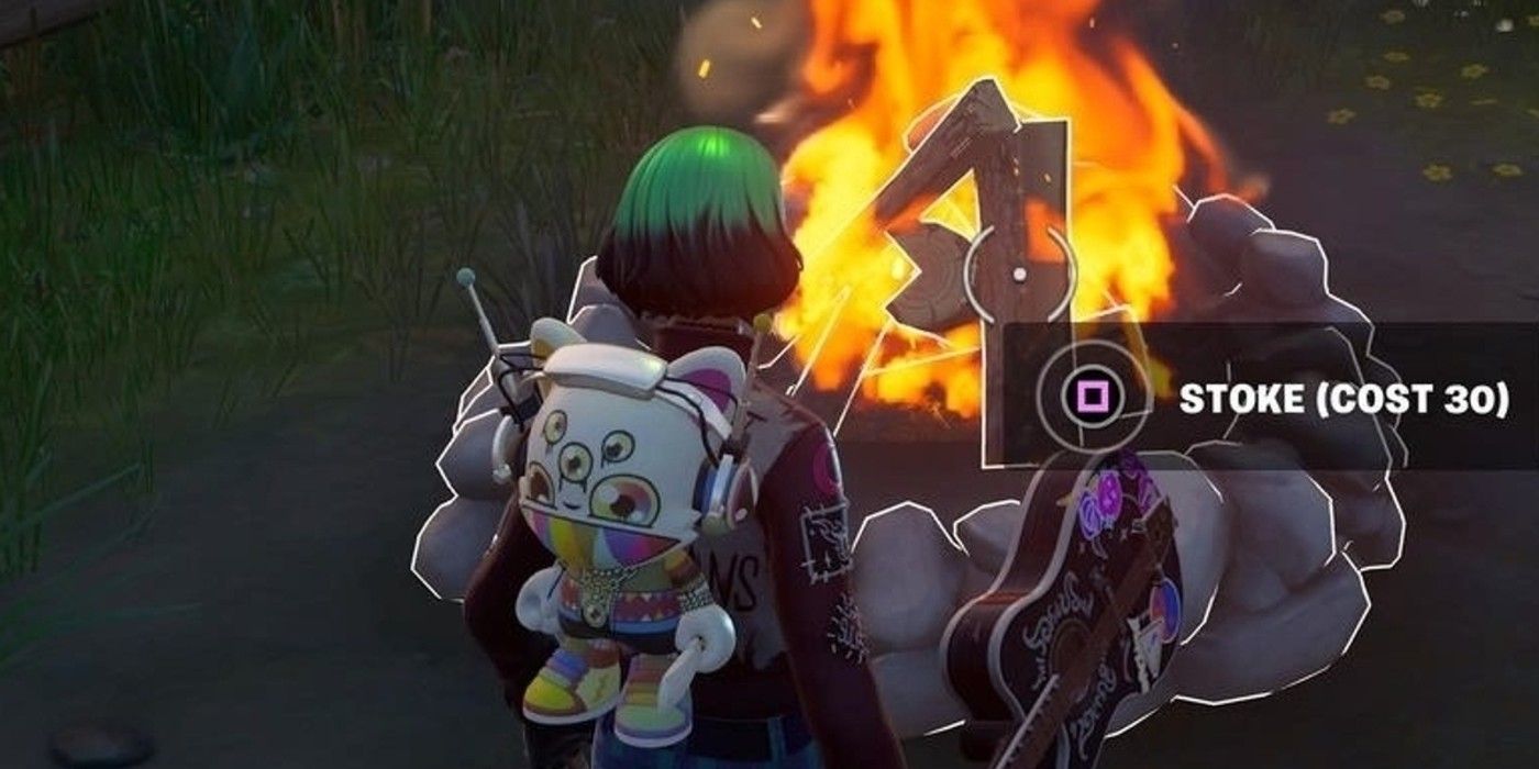 A player stokes a campfire in Fortnite Season 7