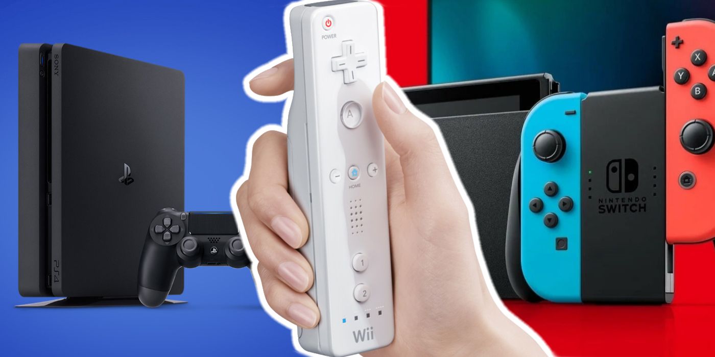 Promotional images featuring the PS4, Nintendo Wii and Nintendo Switch.