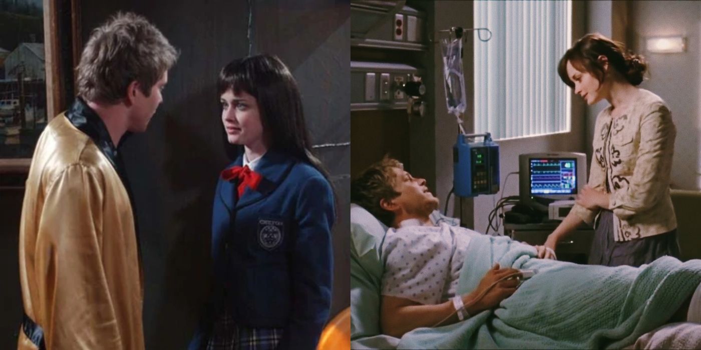 Rory and Logan at a costume party and Rory visiting Logan in the hospital on Gilmore Girls