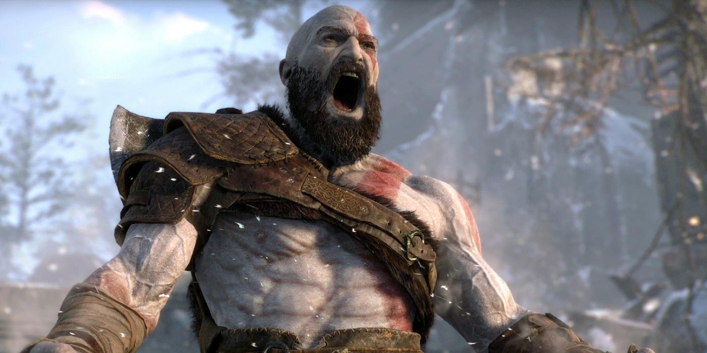 An image of Kratos yelling from 2018's God of War.