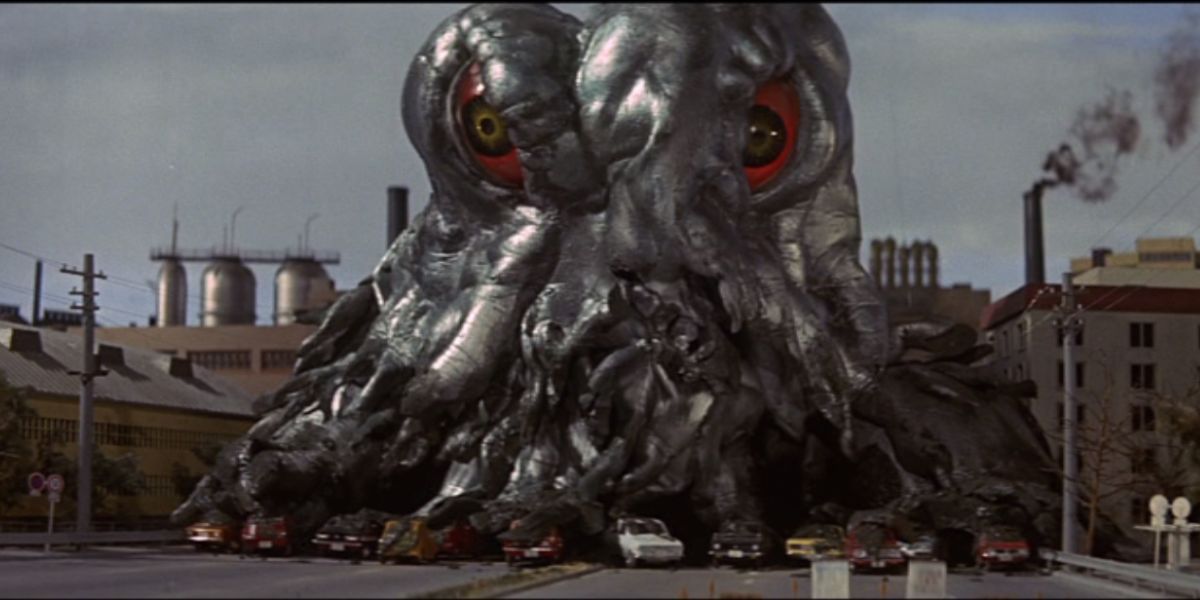 Hedorah oozes around Japan, causing problems in Godzilla vs. Hedorah.