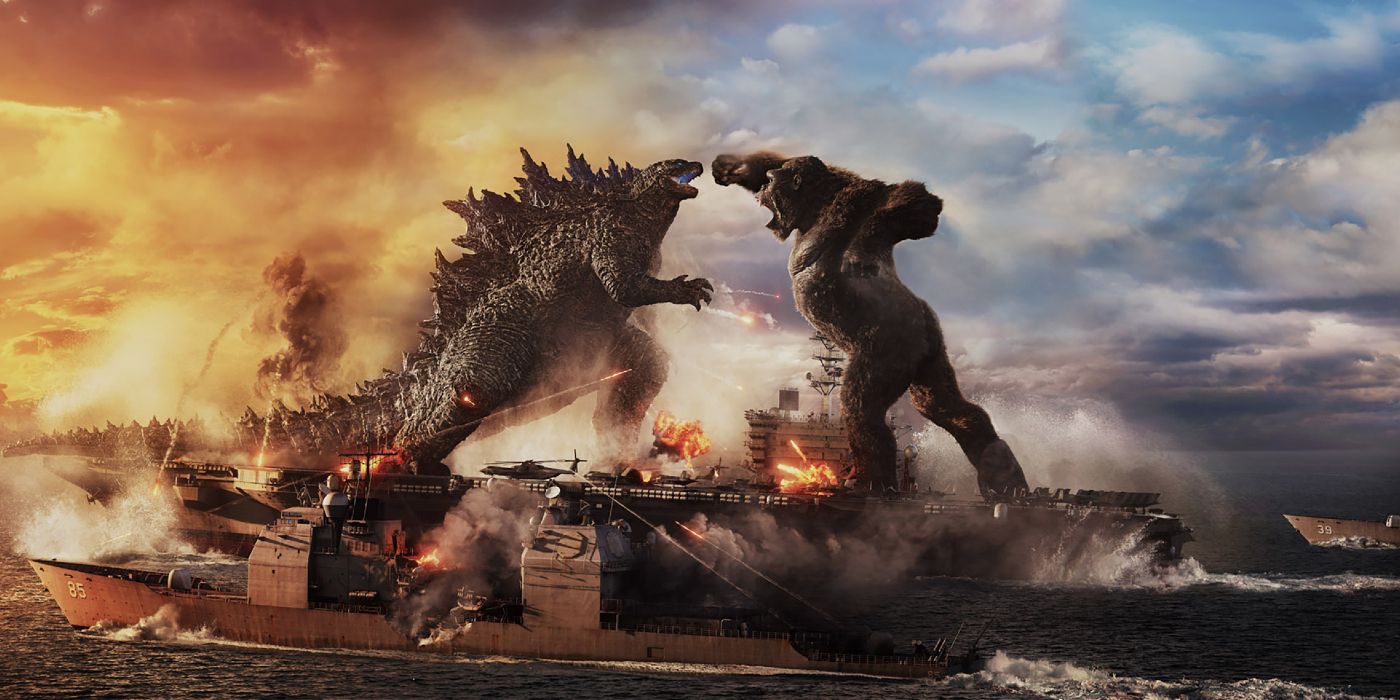 Godzilla and Kong fight on a battleship in Godzilla vs. Kong
