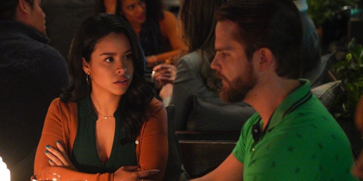 Mariana and Evan on a dinner date in Good Trouble