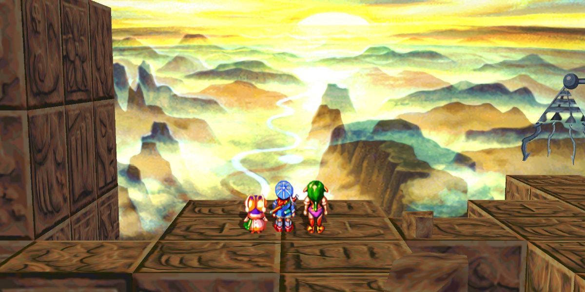 The party views impressive scenery in Grandia.