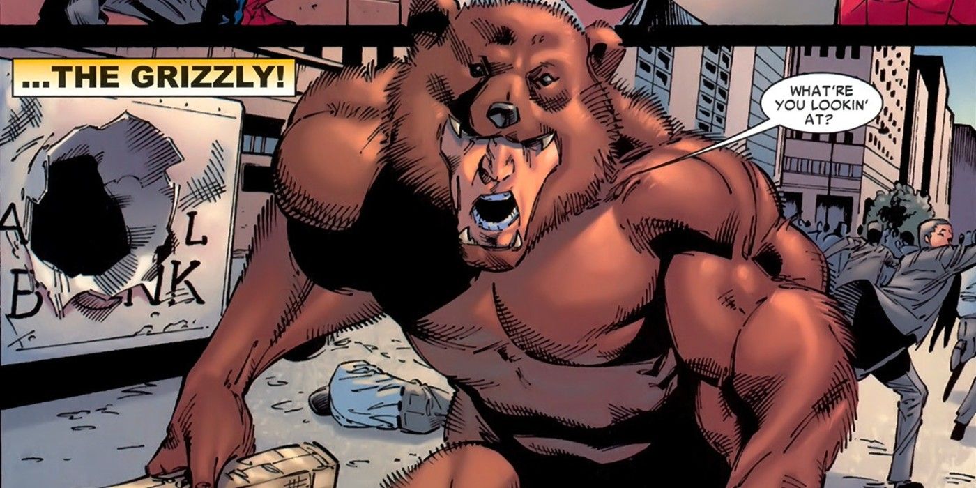Grizzly dressed as a bear in the city in Marvel Comics.