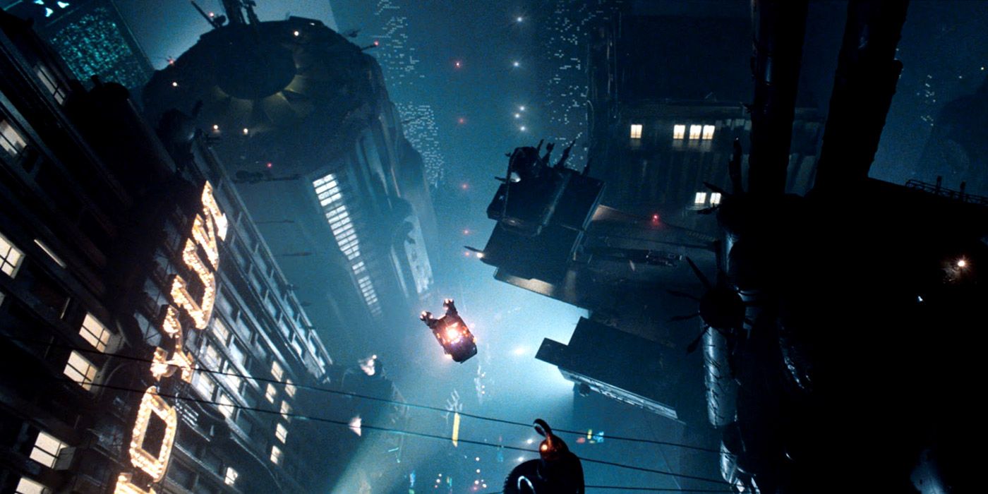 A shot of the city from above in Blade Runner