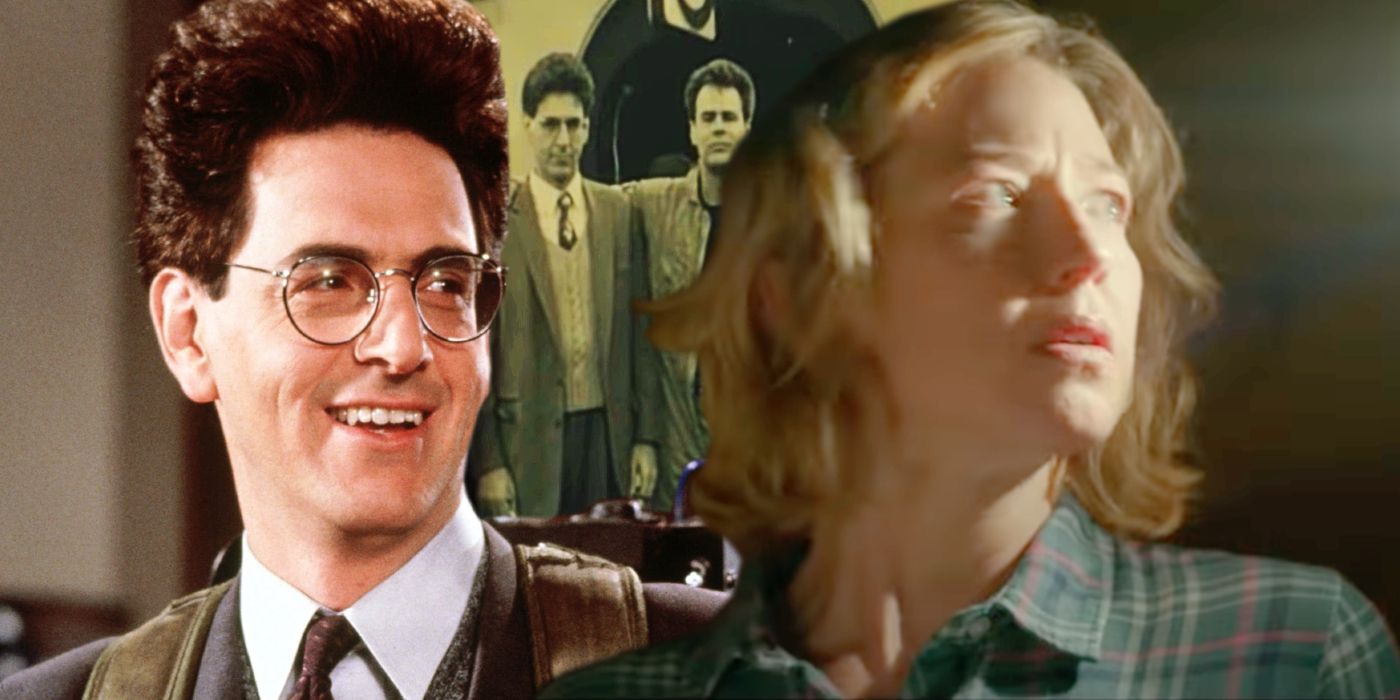 Harold Ramis as Egon Spengler in Ghostbusters and Carrie Coon in Afterlife