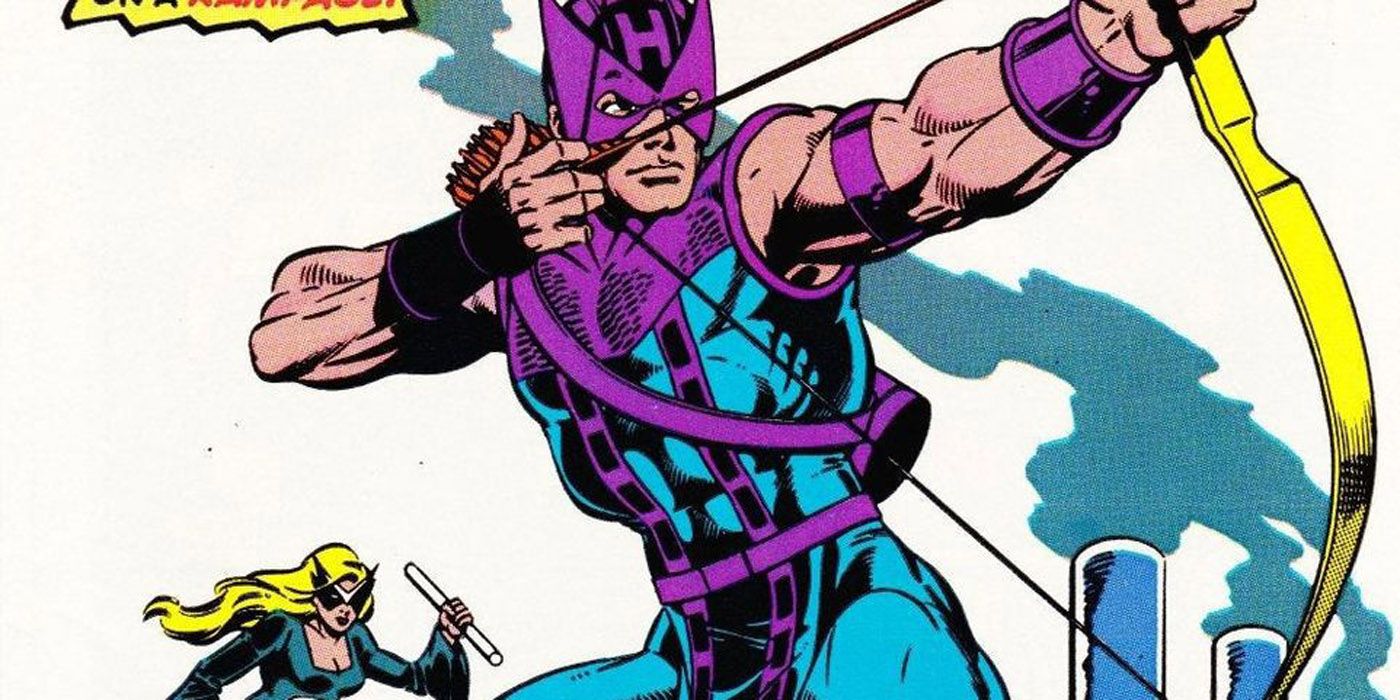 Hawkeye firing his arrow in Marvel Comics.