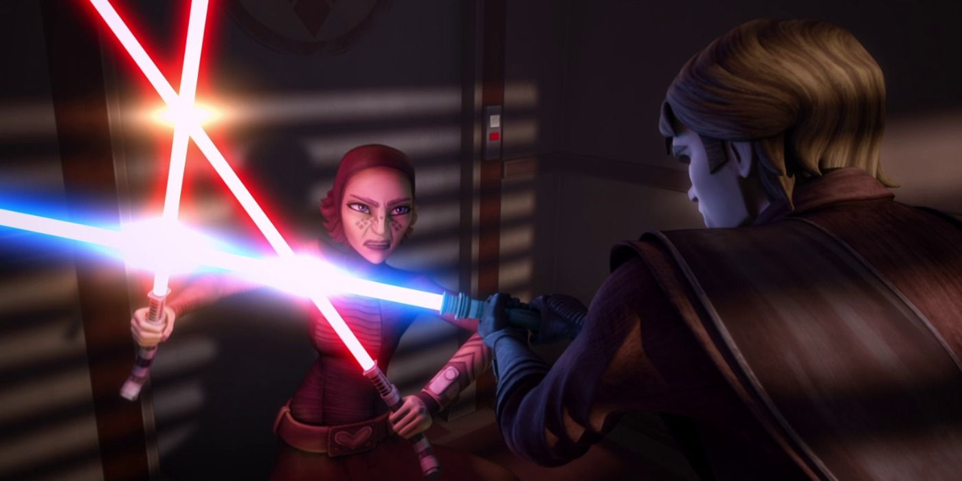 Anakin fights Barriss during the Clone Wars 