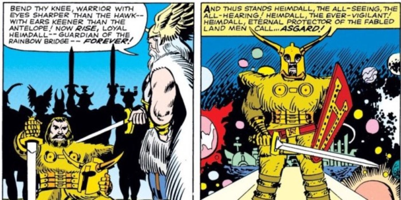 Heimdall knighted by Odin in Marvel Comics.
