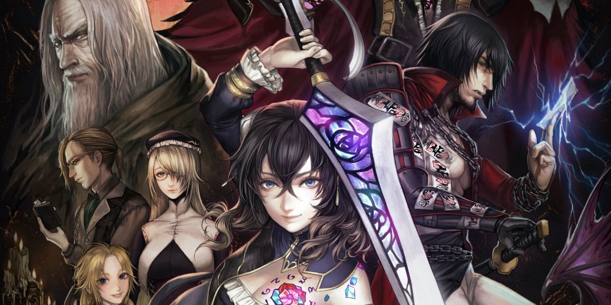 Promotional artwork for Bloodstained, featuring the cast.