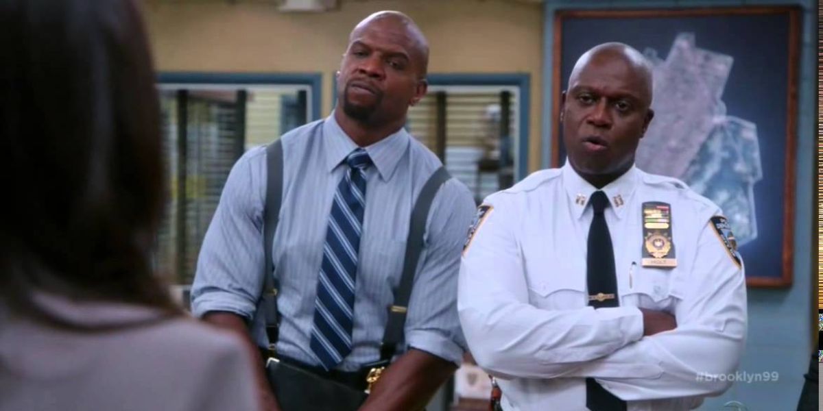 Holt and Terry staring at Amy on B99