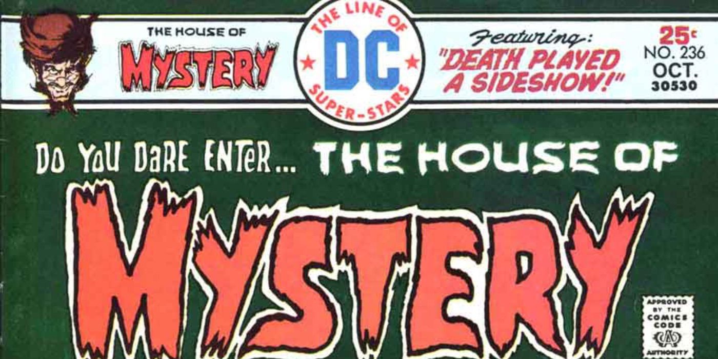 Cover and title art of House of Mystery #236, featuring the host, Cain, in the corner smiling.