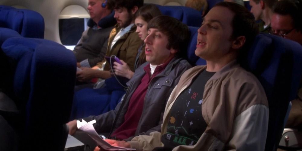 Howard and Sheldon during the almost plane crash in TBBT