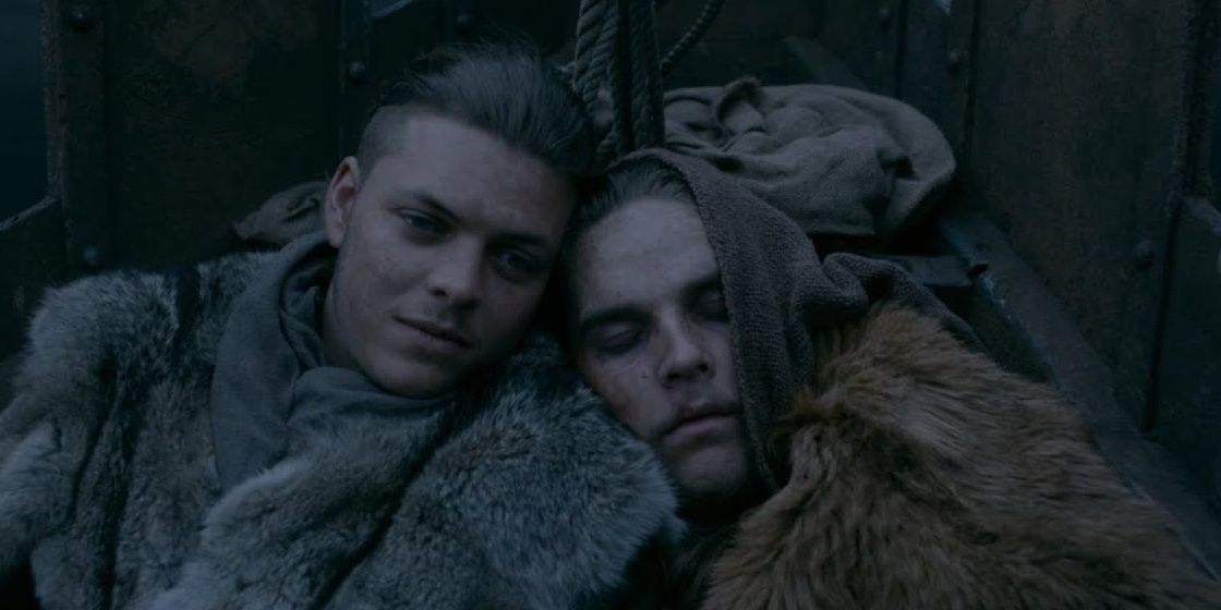 Hvitserk and Ivar sleep side by side and talk in the dark in Vikings