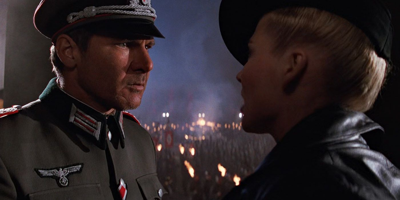 Indy confronts Elsa during a book burning ceremony in Indiana Jones & The Last Crusade