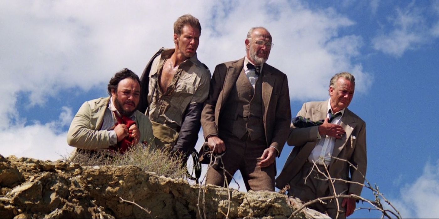 Indiana Jones and his father look down the cliff in Indiana Jones and the Last Crusade