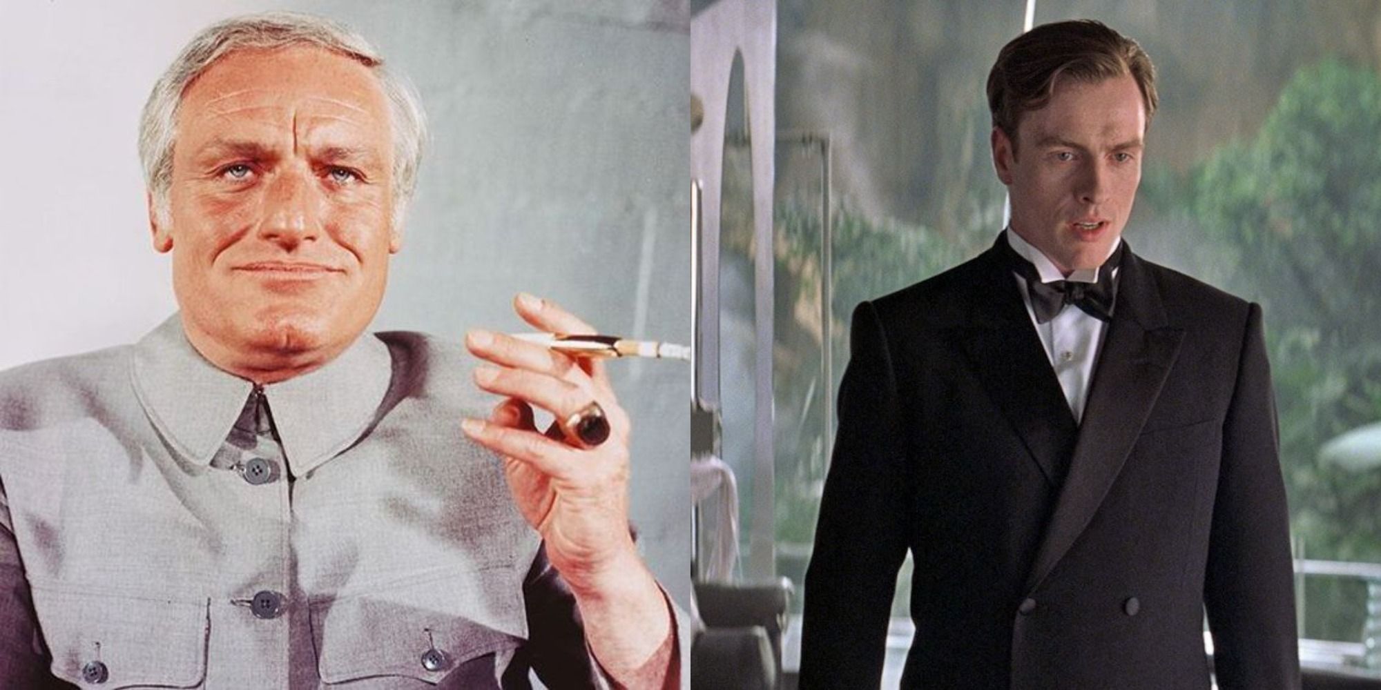 Split image showing Ernst Stavro Blofeld in Diamonds are Forever and Gustav Graves in Die Another Day