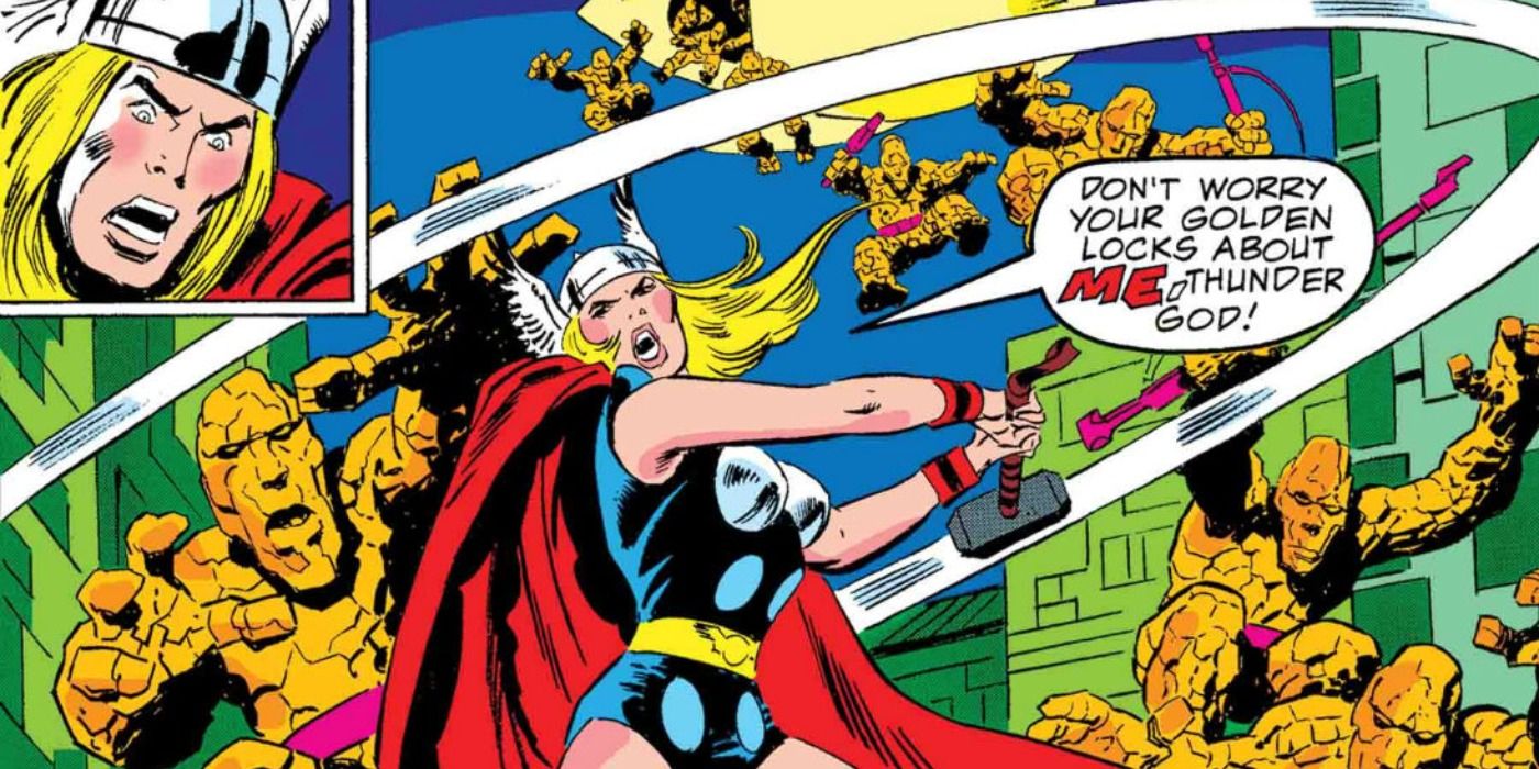 Jane Foster wielding Mjolnir from What If comics