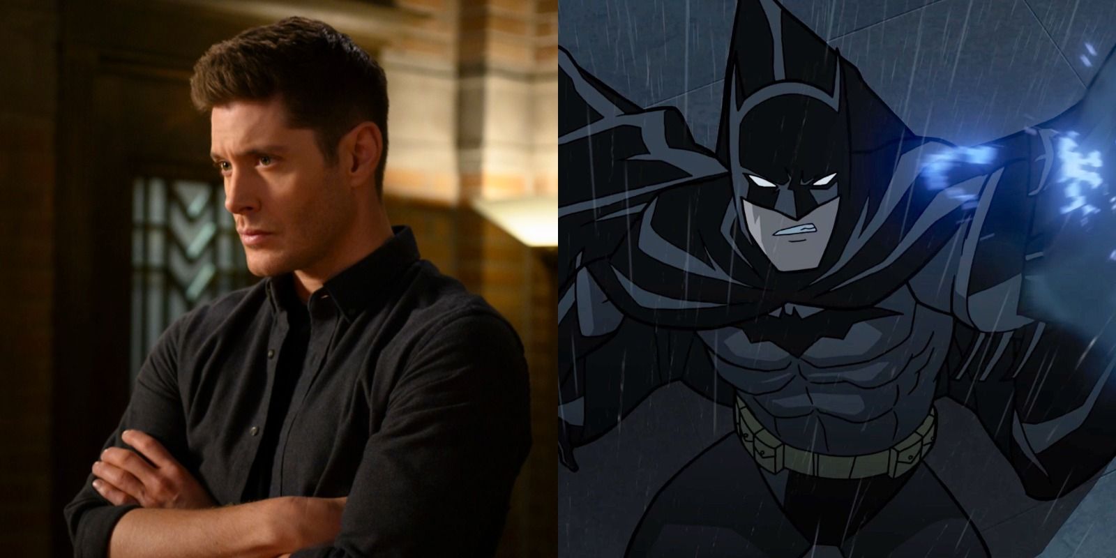 Jensen Ackles in Supernatural and his version of Batman in The Long Halloween, Part One