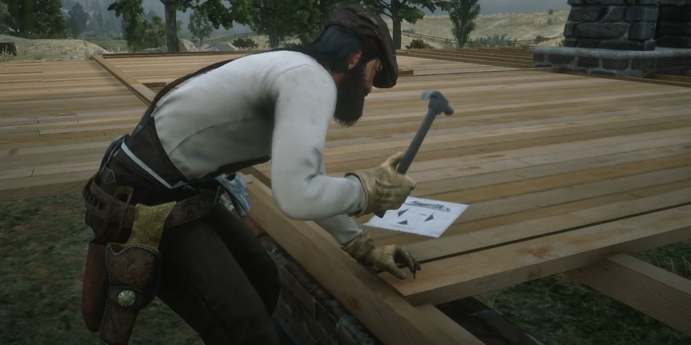 John Marston From Red Dead Redemption 2 Building House At Beecher's Hope