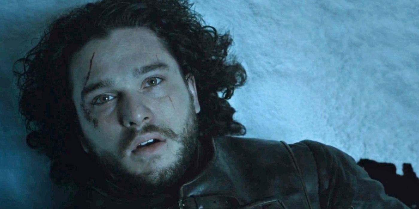 Jon Snow dying in the snow in Game Of Thrones