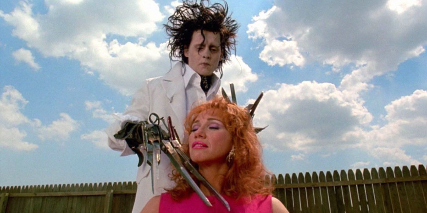 Edward cuts a woman's hair in the backyard from Edward Scissorhands 