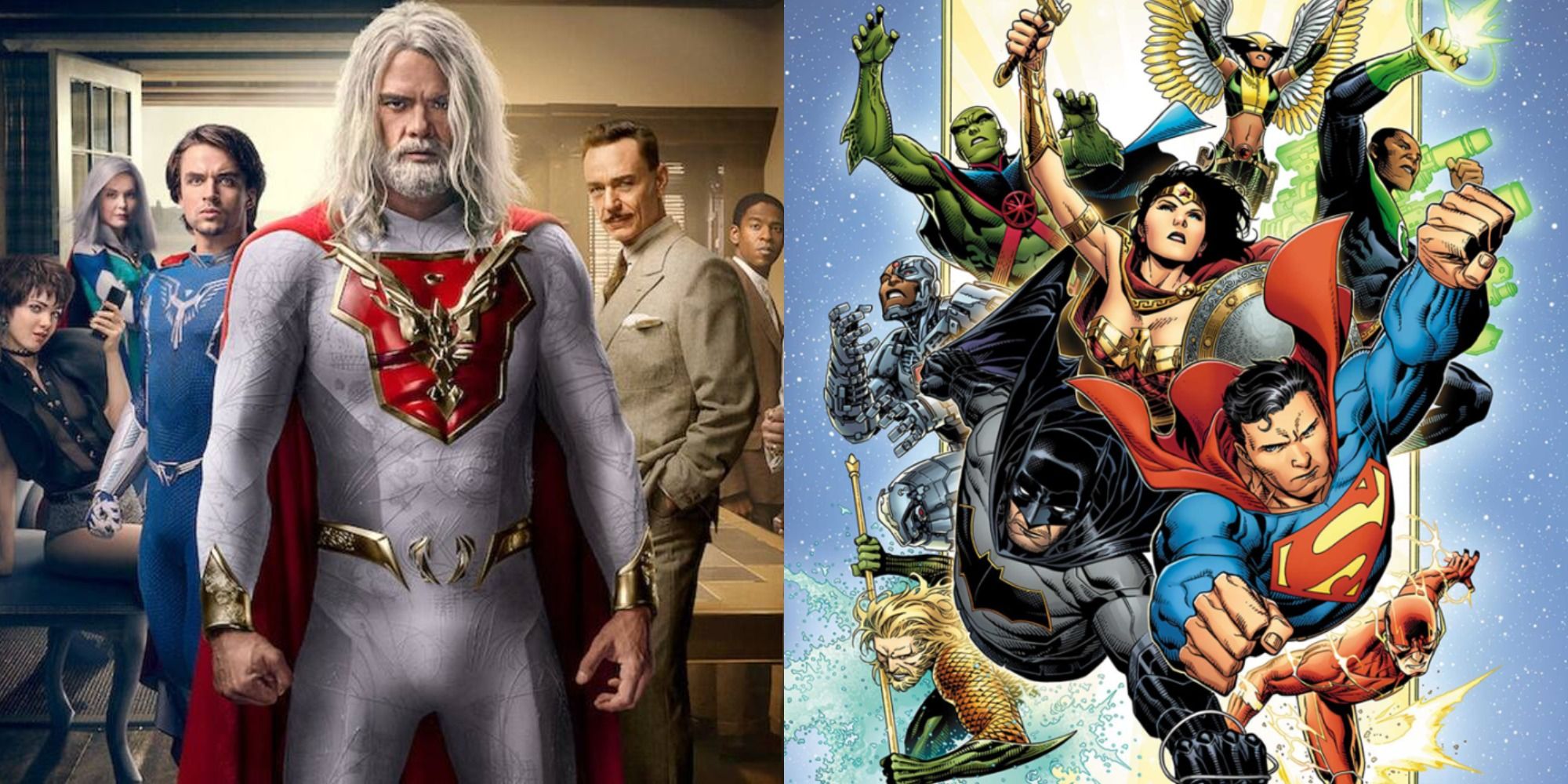 Jupiter's Legacy: Split image of the TV cast and comic book characters