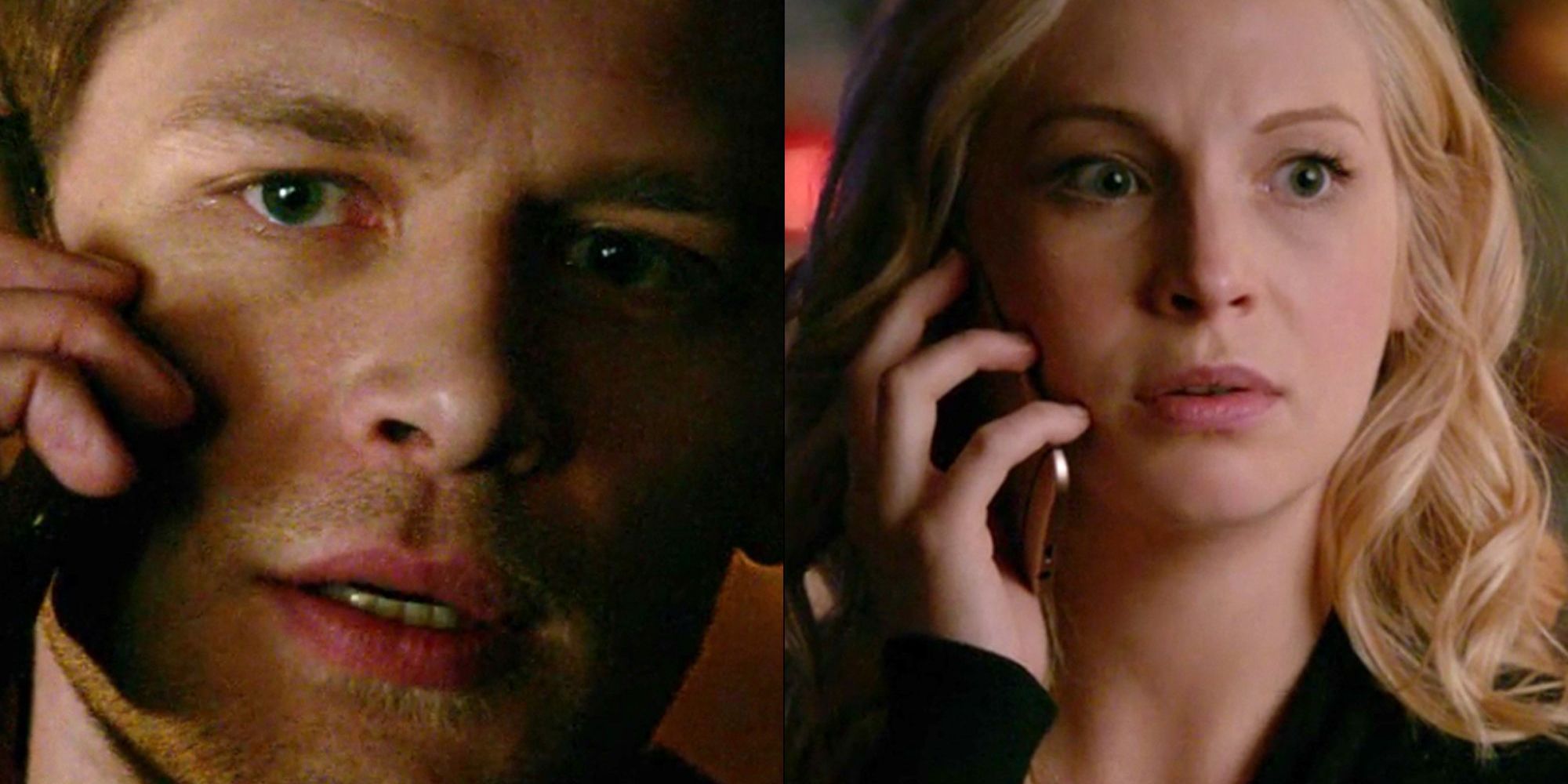 Klaus and Caroline talk on the phone in The Vampire Diaries.