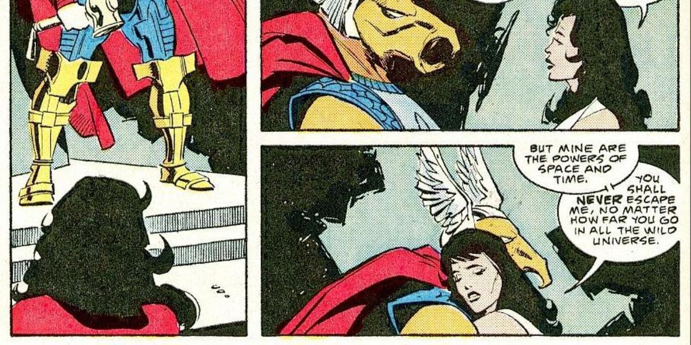 Lady Sif and Beta Ray Bill hug in Marvel Comics