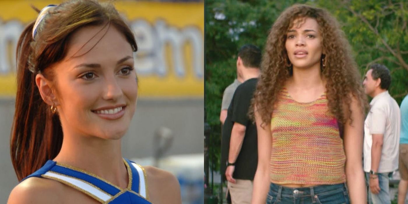 Split image Minka Kelly as Lyla Garrity in Friday Night Lights and Leslie Grace in In the Heights