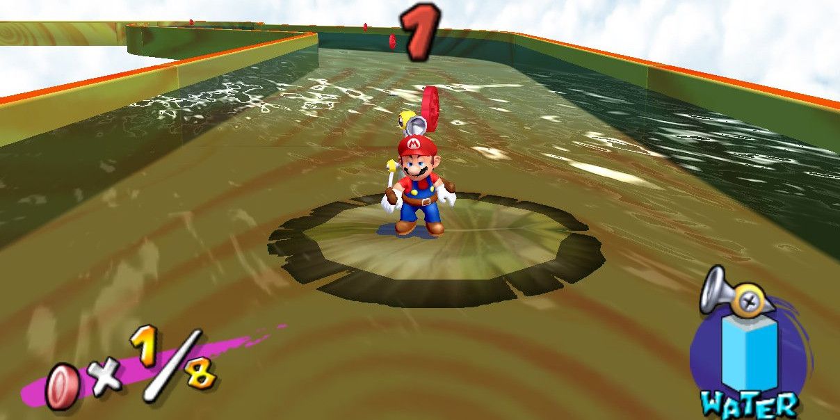 Mario riding on a lily pad