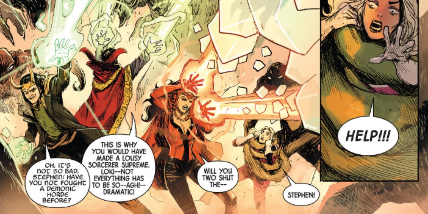 Loki, Doctor Strange and Scarlet Witch fight demons in Marvel Comics