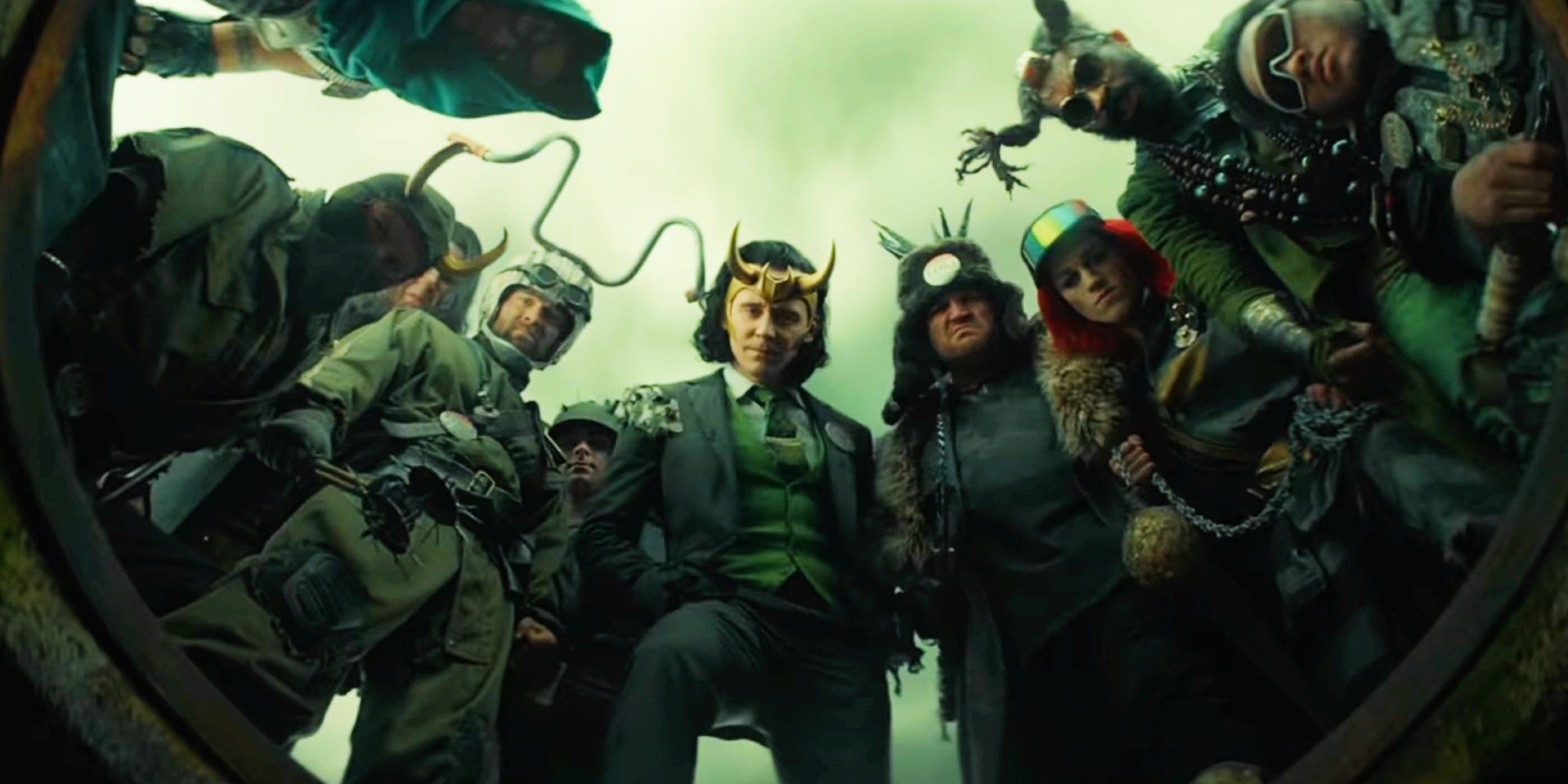 An image of all the Loki Variants looking down a hole with President Loki