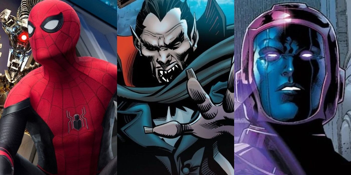 Three side by side images: Spider Man, Comic book vampire, Kang the Conqueror