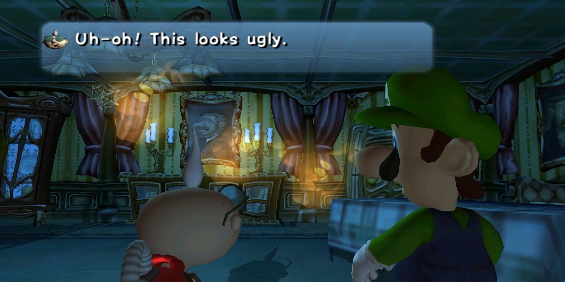 Luigi and Professor E. Gadd in Luigi's Mansion.
