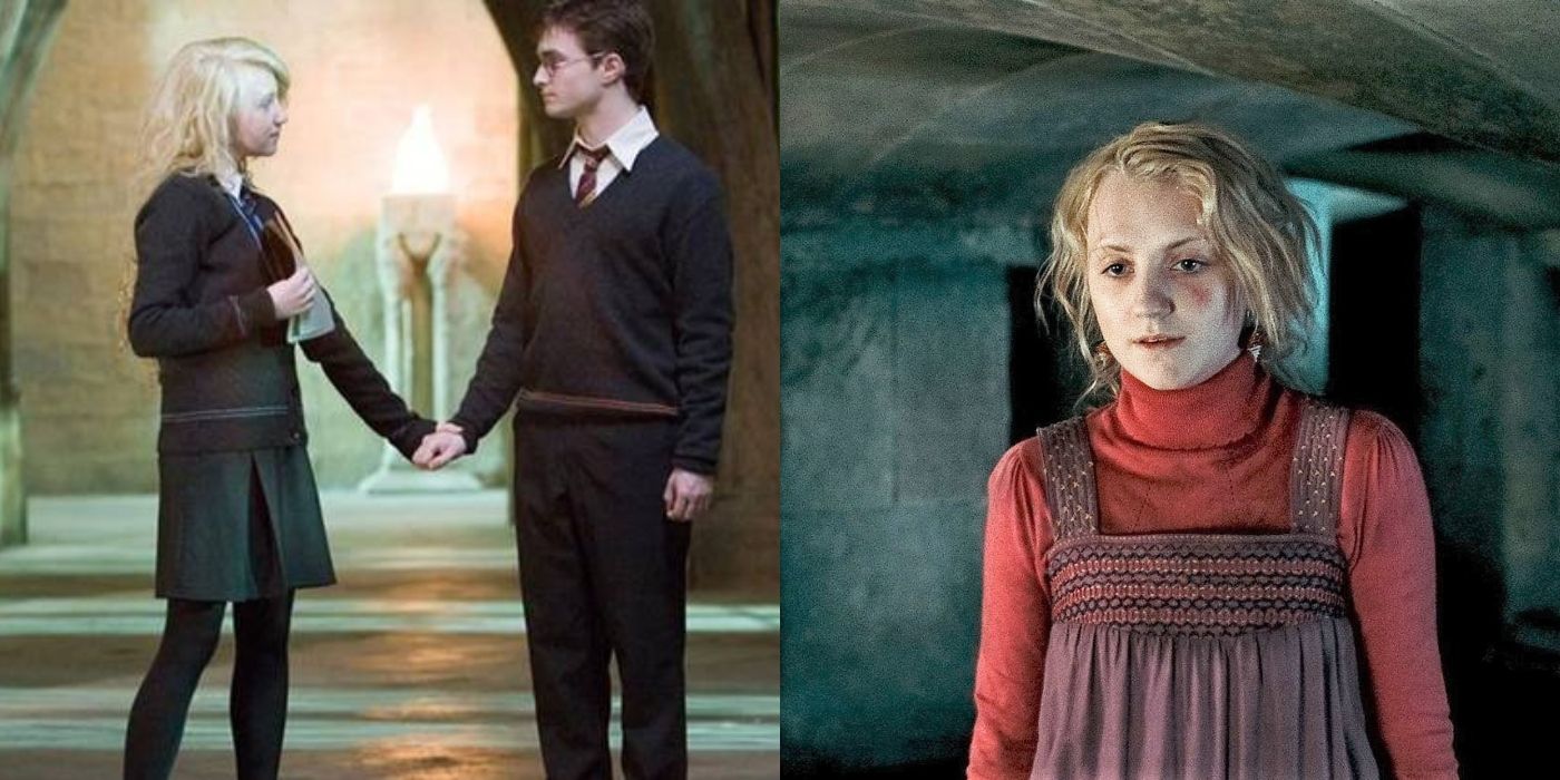Luna Lovegood holds Harry Potter's hand next to image of Luna in Malfoy Manor