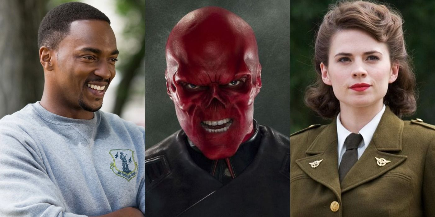 Sam Wilson, Red Skull, and Peggy Carter in the Captain America movies