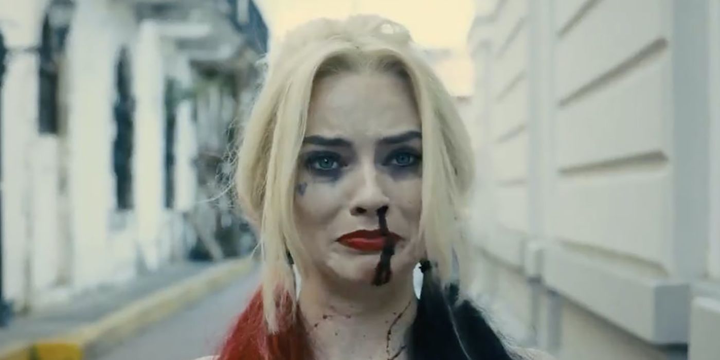 Harley Quinn cries while bleeding from the nose