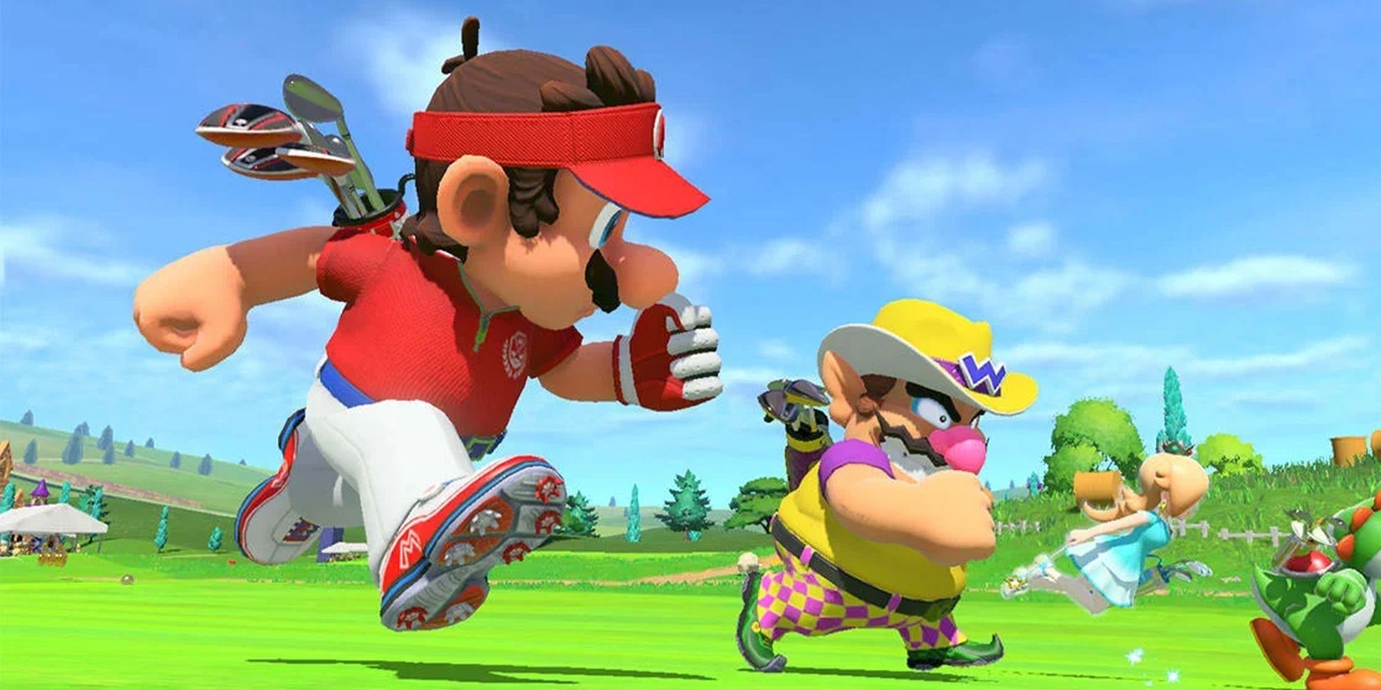 Mario and Wario running in Mario Golf Super Rush