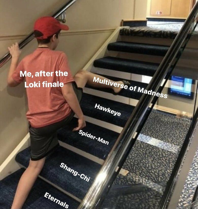 Marvel meme featuring a boy climbing stairs