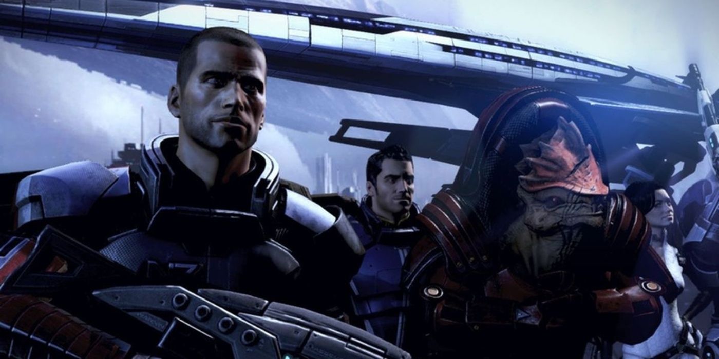 Mass Effect 3's Shepard with compaions Wrex and Miranda in the Citadel DLC