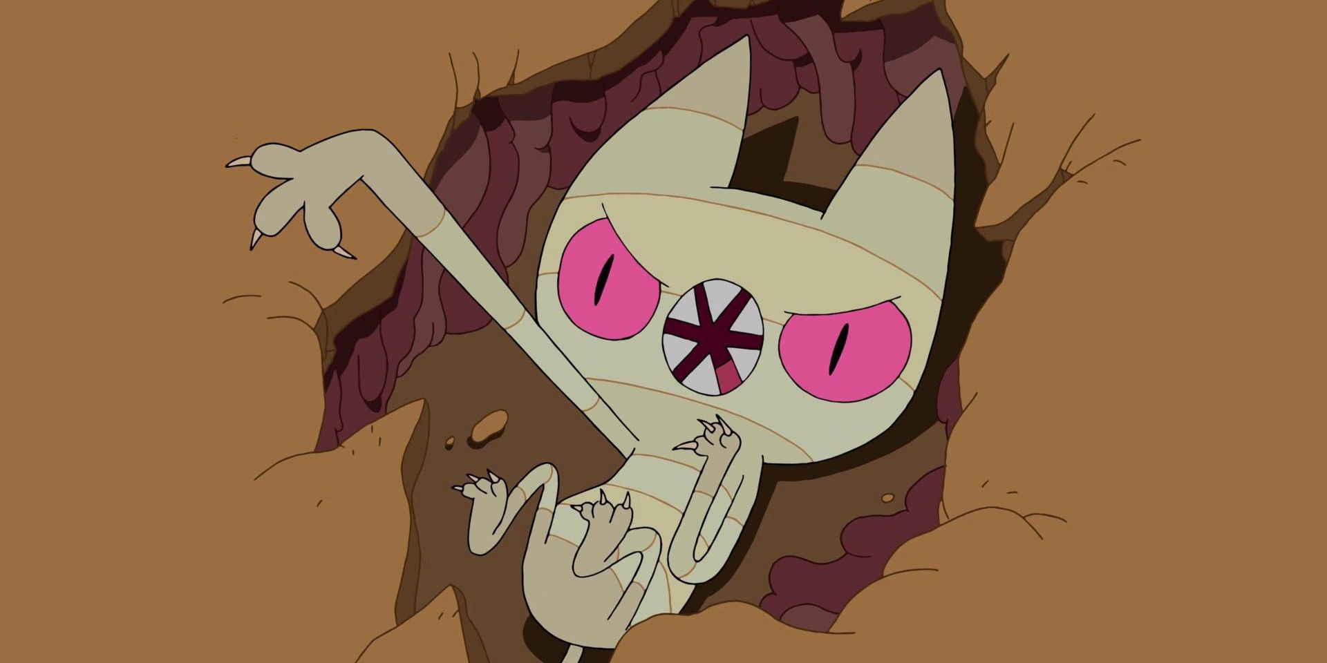 Me Mow Hiding in a crack in the ground in Adventure Time.